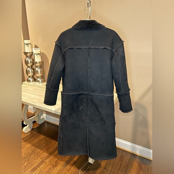 Zara Black REVERSIBLE LONG COAT SUEDE Size XS EUC - Picture 11 of 16